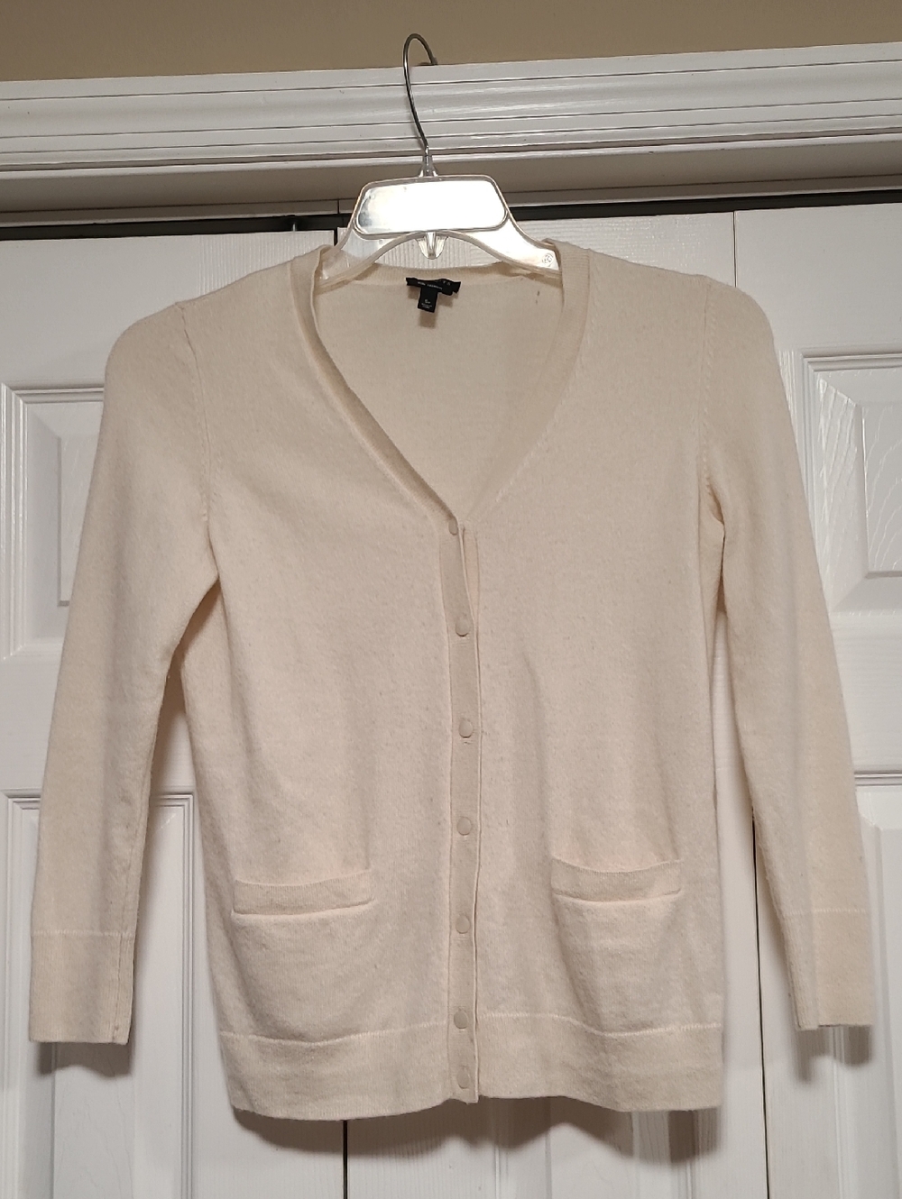 Talbots Cream V-Neck Button Front Cardigan Cashmere Sz Small Petites READ